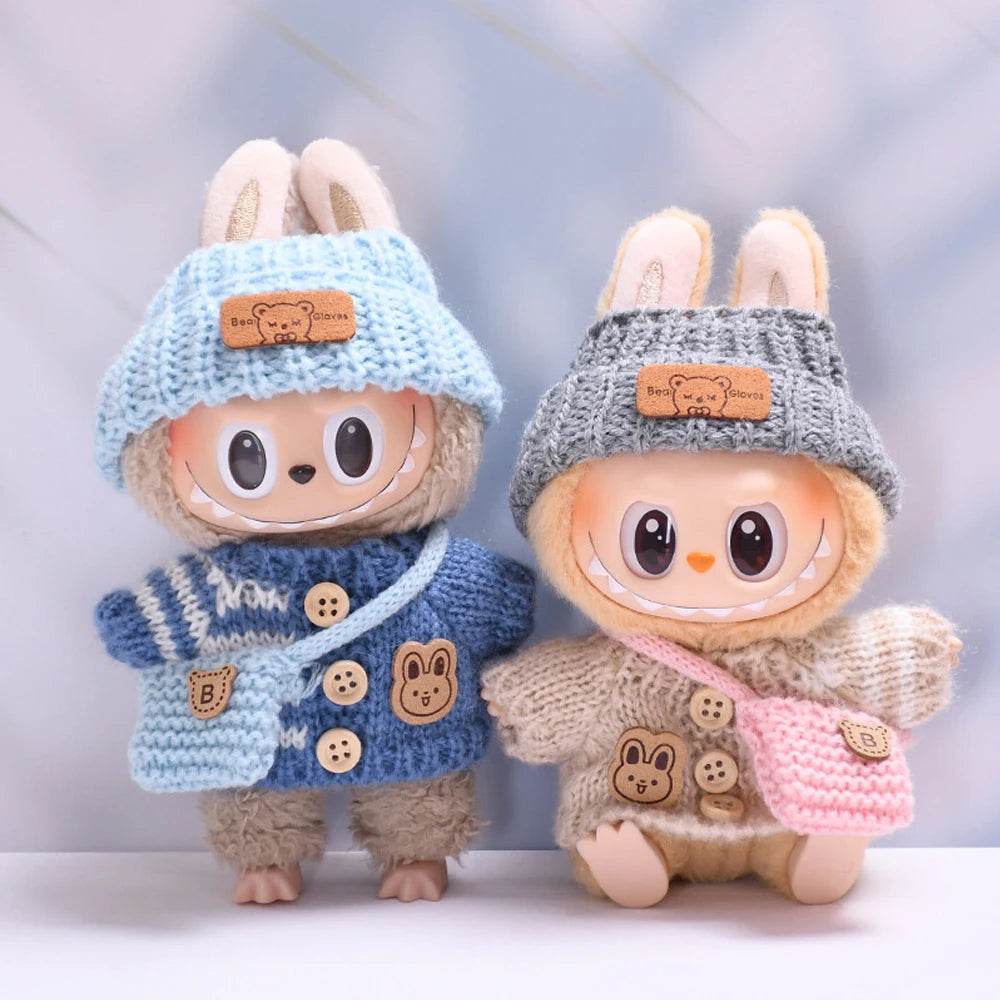 Labubu 17cm Clothes I II Idol Mini Plush Dolls Sitting Party Fashion Sweater Hat Bag Outfit Accessories for Labubu Clothing Gift