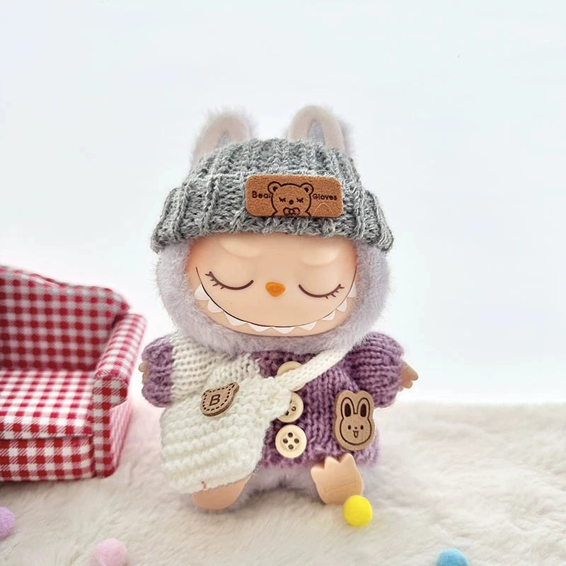 Labubu 17cm Clothes I II Idol Mini Plush Dolls Sitting Party Fashion Sweater Hat Bag Outfit Accessories for Labubu Clothing Gift