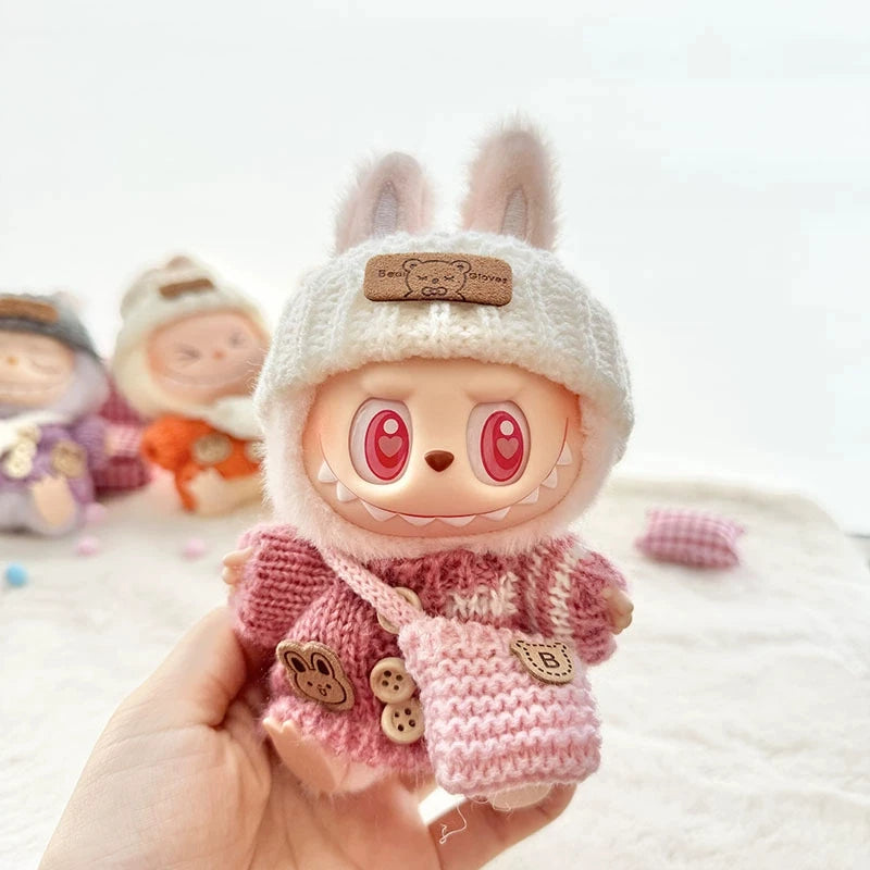 Labubu 17cm Clothes I II Idol Mini Plush Dolls Sitting Party Fashion Sweater Hat Bag Outfit Accessories for Labubu Clothing Gift