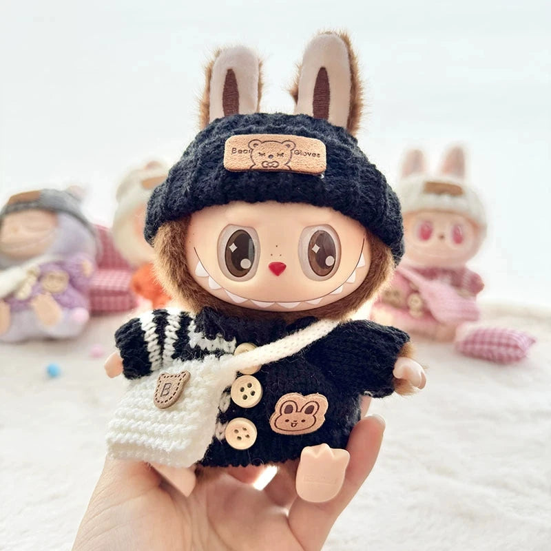 Labubu 17cm Clothes I II Idol Mini Plush Dolls Sitting Party Fashion Sweater Hat Bag Outfit Accessories for Labubu Clothing Gift