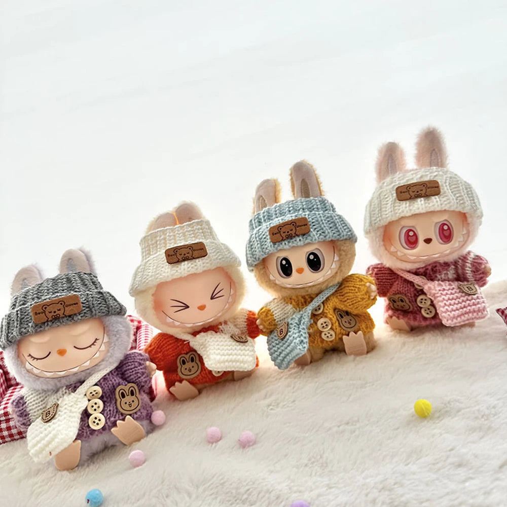 Labubu 17cm Clothes I II Idol Mini Plush Dolls Sitting Party Fashion Sweater Hat Bag Outfit Accessories for Labubu Clothing Gift