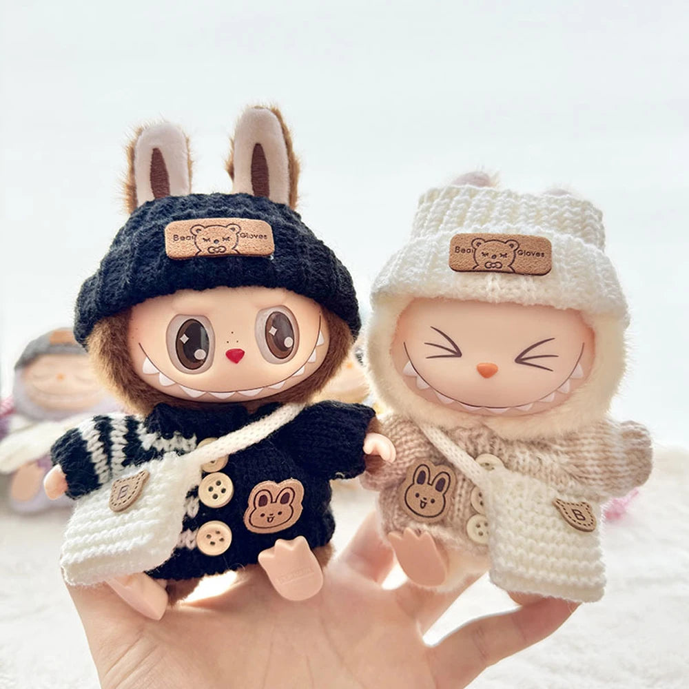 Labubu 17cm Clothes I II Idol Mini Plush Dolls Sitting Party Fashion Sweater Hat Bag Outfit Accessories for Labubu Clothing Gift