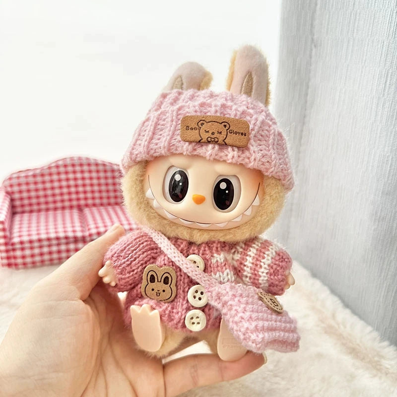 Labubu 17cm Clothes I II Idol Mini Plush Dolls Sitting Party Fashion Sweater Hat Bag Outfit Accessories for Labubu Clothing Gift