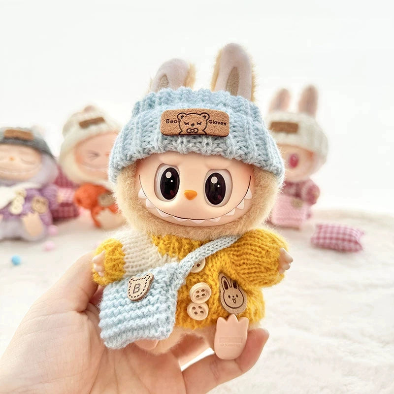 Labubu 17cm Clothes I II Idol Mini Plush Dolls Sitting Party Fashion Sweater Hat Bag Outfit Accessories for Labubu Clothing Gift