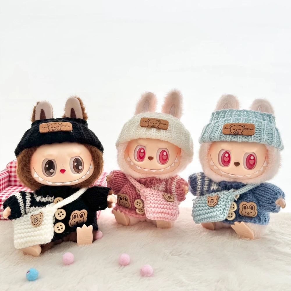 Labubu 17cm Clothes I II Idol Mini Plush Dolls Sitting Party Fashion Sweater Hat Bag Outfit Accessories for Labubu Clothing Gift