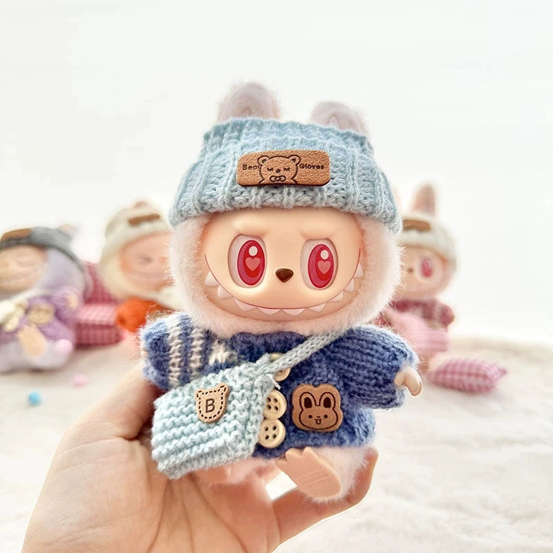 Labubu 17cm Clothes I II Idol Mini Plush Dolls Sitting Party Fashion Sweater Hat Bag Outfit Accessories for Labubu Clothing Gift