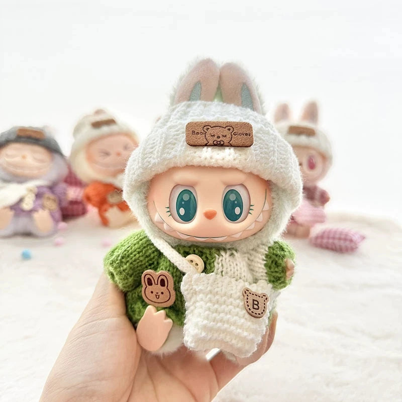 Labubu 17cm Clothes I II Idol Mini Plush Dolls Sitting Party Fashion Sweater Hat Bag Outfit Accessories for Labubu Clothing Gift
